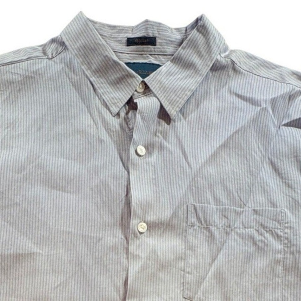 Fairlane Mens Large Blue White Pinstripe Short Sleeve Button Down Shirt Regular